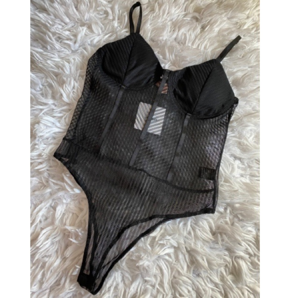 Sheer Shadow-Striped Bodysuit